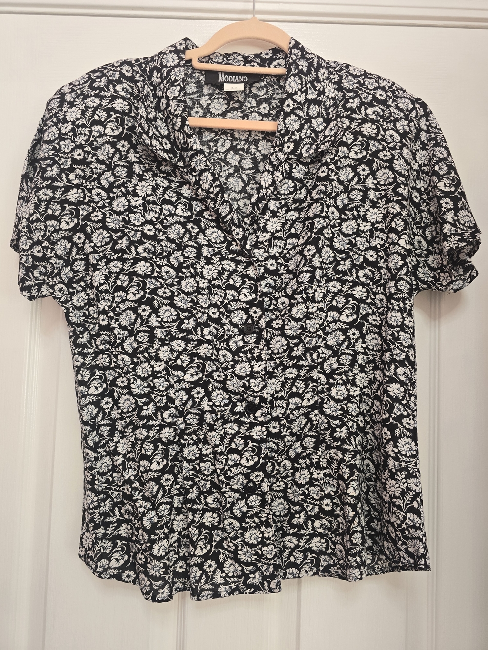 Modiano Button Down Shirt - Black/White Floral, size 12